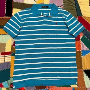 Polo Ralph Lauren Red Pony Blue/White Striped Polo Shirt Large